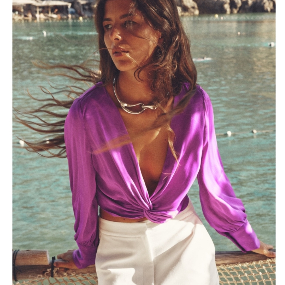 KNOTTED SATIN EFFECT TOP SIZE S - Picture 1 of 6